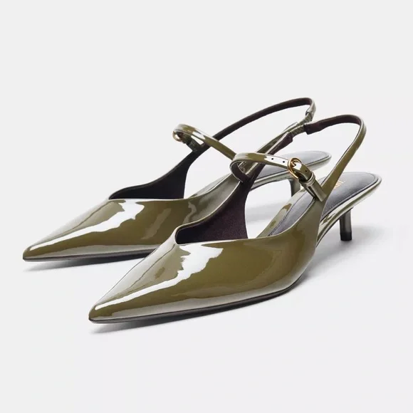 NEW! Zara Olive Green Slingback Heels Size 41 - Picture 1 of 8